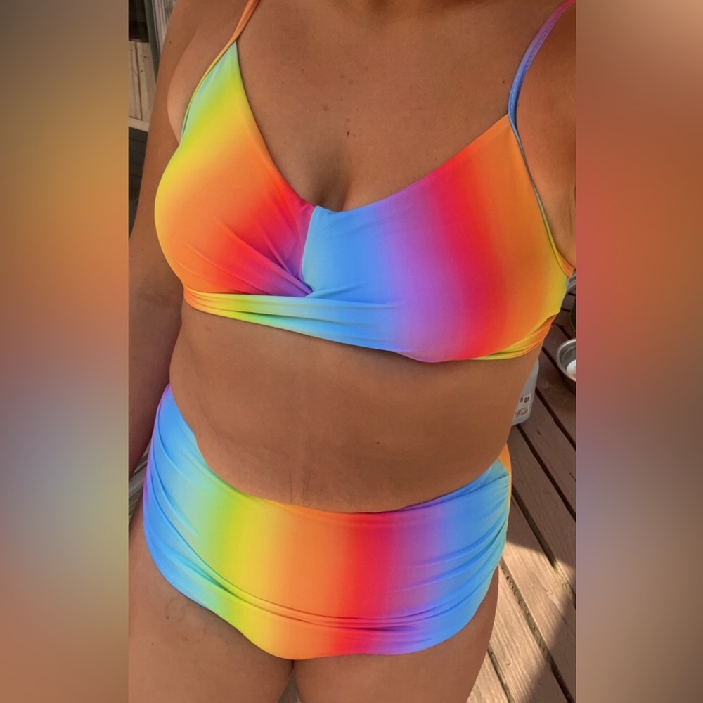 Rainbow High Waisted Bikini Set